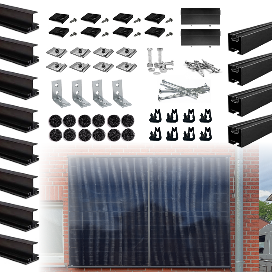 WandPV Premium verdecktes Montagesystem vertikal Komplettset für 2 PV-Module