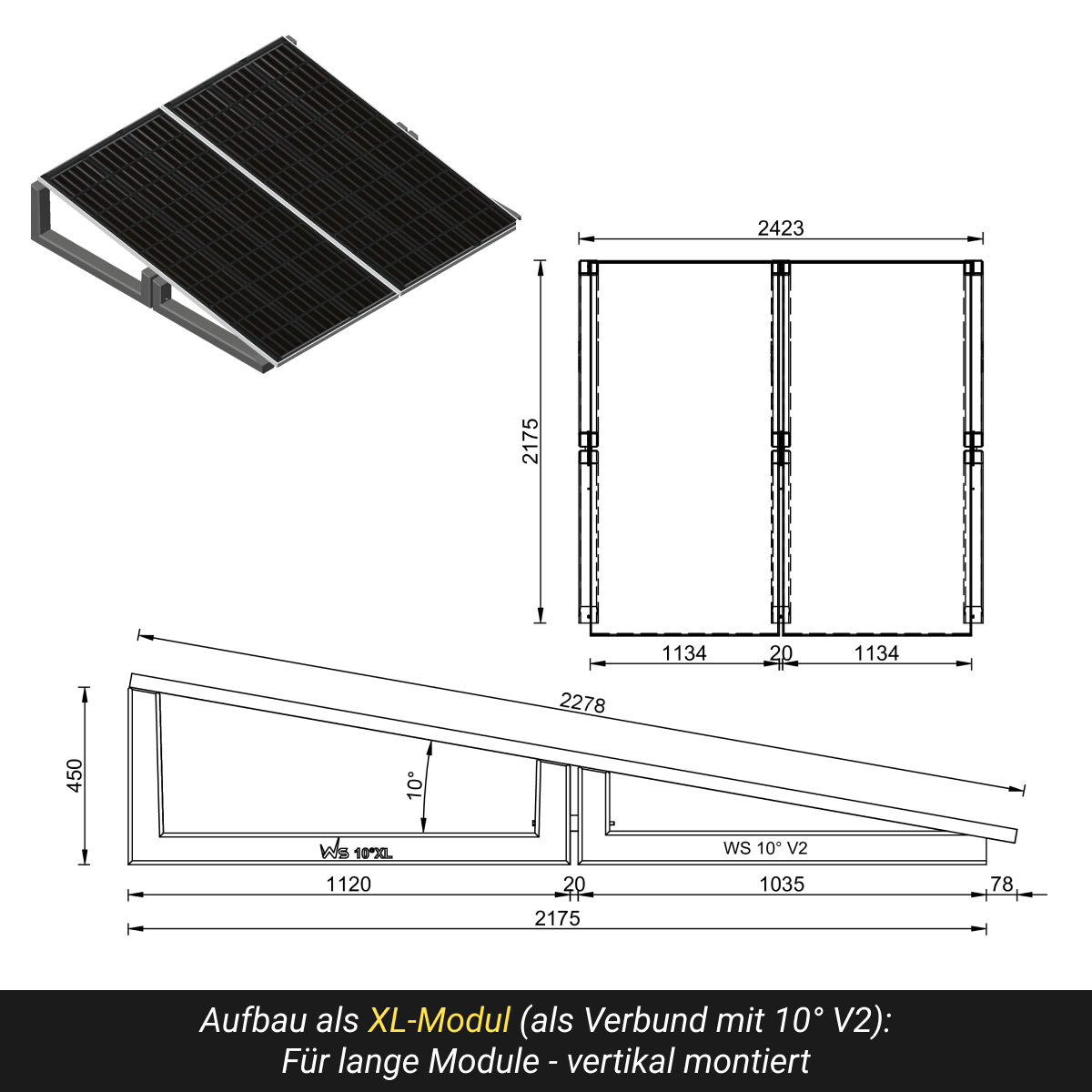 WATTSTONE 10° XL - Gründach PV-Aufständerung aus Feinbeton ohne Zubehör